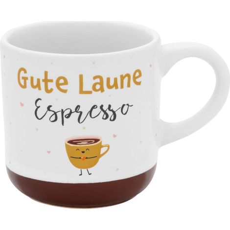 Tasse à expresso motif bonne humeur Mini tasse en grès 10 cl avec bande cadeau Cadeau pour amis, anniversaire (1/5)