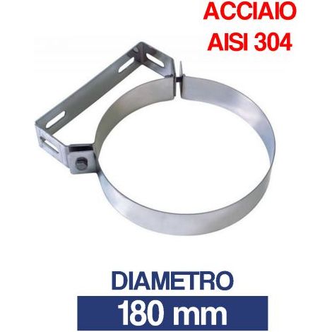 COLLARE FISSAGGIO A MURO IN ACCIAO INOX REGOLABILE PER TUBO CANNA FUMARIA 24433V Ø 180 (21357)