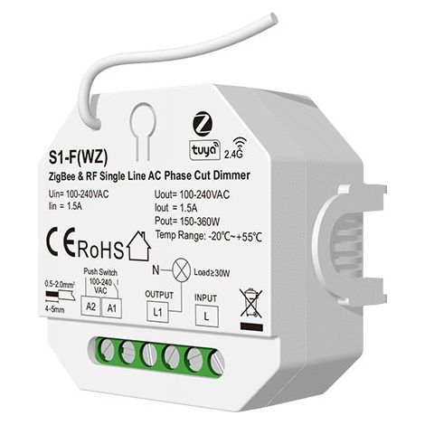 Single-phase Zigbee+RF dimmer switch, 1 channel 1.5 A AC100-240V S1-F(WZ)