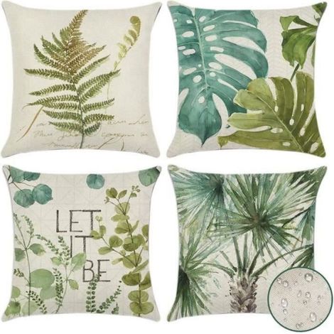 Housse De Coussin - 60x60 Cm - Imperméable - Motif Feuille - Pour Extérieur - Lot De 4 (1/4)