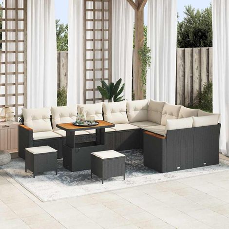 Gartensofa-set mit Kissen mit Kissen 12 pcs Schwarz Poly Rattan