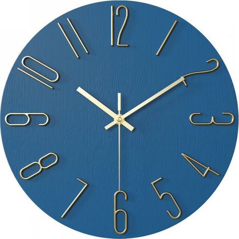Horloge salon horloge murale 12 pouces 30CM lettres or bleu (1/5)