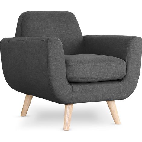 Cotecosy – Fauteuil relax scandinave Danube en tissu gris foncé – Assise moelleuse 80x80cm – Structure en bois robuste – Design moderne (1/5)