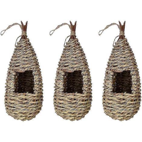 3x Garten-Vogelnestkasten, handgewebt, aus Gras, zum Aufhängen im Freien-As Shown (1/5)