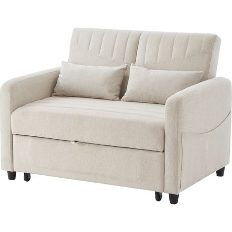 Sofá cama de 2 plazas extensible con respaldo reclinable 3 posiciones beige (1/5)
