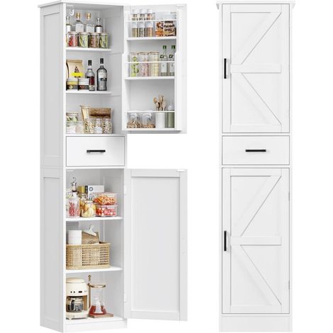 Küchenschrank Hochschrank weiß 170cm mit Schublade und verstellbaren Böden (1/5)