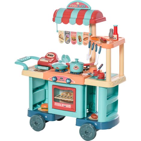 Cuisine jouet, 79,5 x 33 x 90,5 cm, cafétéria restaurant avec 50 accessoires inclus pour enfants de 3 à 6 ans (1/5)