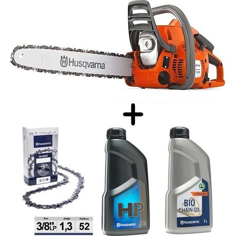 Husqvarna – Tronçonneuse thermique 35 cm – Puissance 1.4kW – Cylindrée 38.2 cm³ – Moteur X-Torq® pour faible consommation – Technologie LowVib®