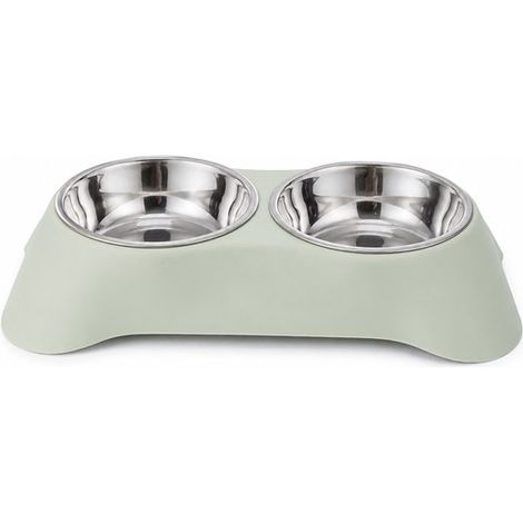Double gamelle pour chien et chat, acier inoxydable avec tapis en silicone, antidérapante et anti-déversement, taille S, vert (1/5)