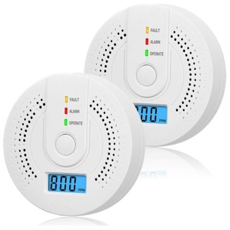 Lot de 2 détecteurs de monoxyde de carbone à piles avec écran LCD numérique pour maison, cuisine, restaurant, hôtel, bureau - Piles non incluses (1/5)