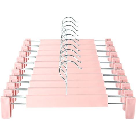 Set di 10 appendini (rosa) 29 x 13 cm con gancio rotante a 360°, gruccia con clip regolabile, appendino per abiti, cappotti e jeans (1/5)