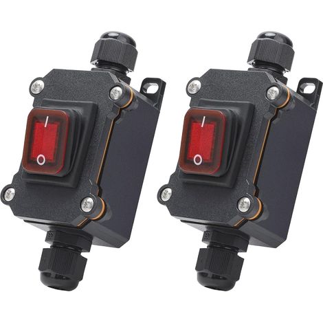 2pcs IP65 Waterproof In-Line Cord Switch with Red Indicator Light, 220V 30A, DPST Rocker Switch On/Off Dual Pole for Outdoor Indoor Lighting (1/5)