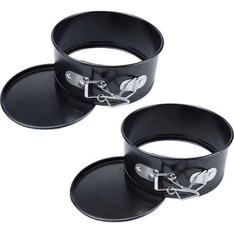 Lot de 2 petits moules à charnière – Ø 10 cm – Revêtement antiadhésif et fond amovible – Pour mini-gâteaux, cheesecakes et desserts – Acier au carbone – Noir (1/5)
