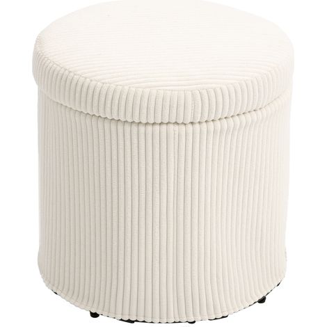 Pouf de rangement rond, revêtu de velours côtelé, avec structure en acier stable et rembourrage moelleux, Ø 40 x 41 cm, beige (1/5)