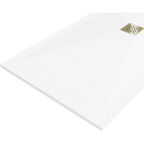 Mexen Stone+ Quadratische Duschwanne aus Verbundwerkstoff 140 x 100 cm, weiß, goldene Abdeckung - 44101014-G (1/5)