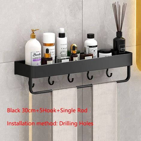 (Style noir, perçage 3.2) Étagère de douche, étagère murale flottante, étagère de toilette, étagères de rangement pour armoires de cuisine, organisateurs (1/5)