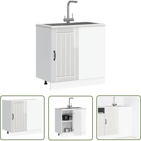 vidaXL Meuble de base de lavabo Lucca blanc brillant bois ingénierie (1/5)
