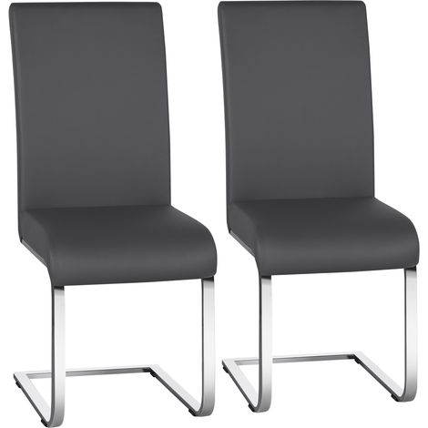 Yaheetech Lot de 2 Chaises de Salle à Manger Chaises Cantilever avec Pieds Métalliques en U Haut Dossier Chaises pour Cuisine Modernes Gris Foncé (1/5)