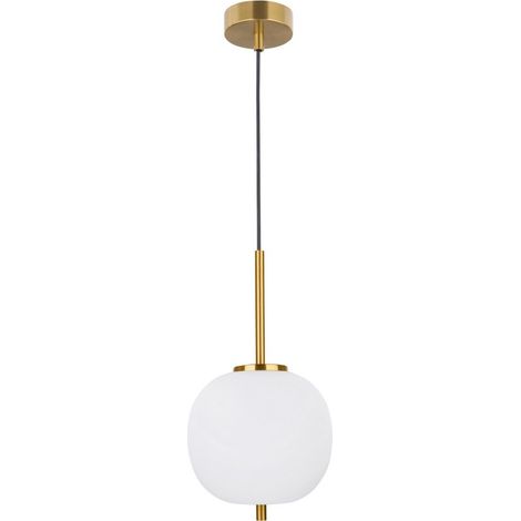 Merano Cornwall 18.5cm Globe Pendentif Plafonnier Verre Opale Laiton Antique Métal Noir Tissu Fil LED E14