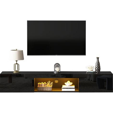 Meuble TV de 160 cm,avec LED RVB,Brillant,TV Lowboard Moderne pour Le Salon,160 x 31 x 22 cm,Noir (1/5)