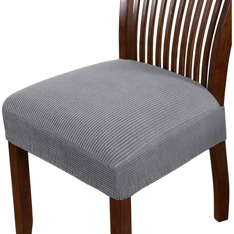 Housses de siège extensibles en spandex pour chaises de salle à manger et de cuisine - Lot de 6, Gris tourterelle (1/5)