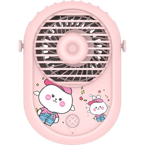 Mini ventilateur de cou mains libres, rechargeable, portable, rose, idéal pour les voyages et le camping en plein air.