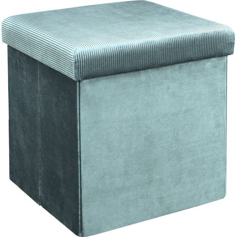 Pouf Coffre Pliable en Velours Côtelé Bleu Canard (1/5)