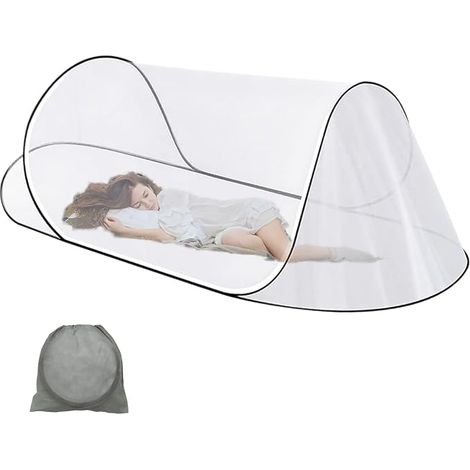 200 x 80 x 56cm Moustiquaire Lit Pliable, Tente Pop Up Portable, Filet Moustiques pour Simple, Outils Anti-Moustiques Ultra Légère pour Familial, Voyage, Camping (Blanc)