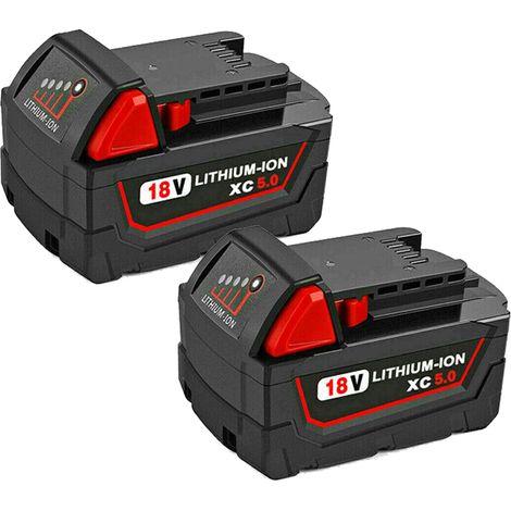 Powerwings – Batterie lithium 18V 5.0Ah pour Milwaukee M18 – Lot de 2 batteries – Compatible avec M18B, M18B2, M18B4 – Charge rapide 500+ cycles