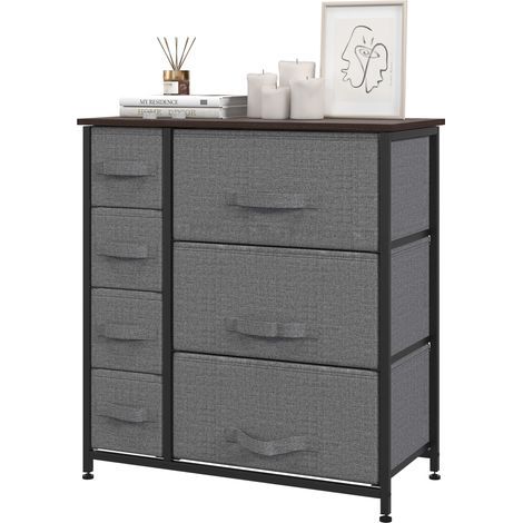 Commode à 7 tiroirs pliables en tissu non tissé, structure en métal, 63,5 x 30 x 71 cm, gris foncé (1/5)