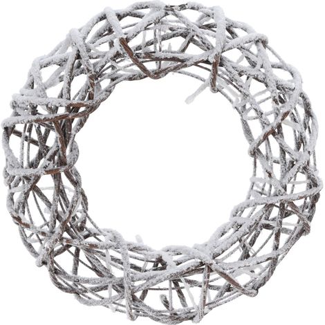 Corona "Rattan" innevata con 15 led decorazione Natalizia Ø30 cm