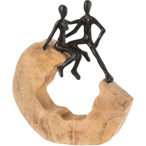 Statuette Déco "Couple Assis" 29cm Naturel & Noir
