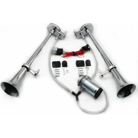 Clacson per auto, clacson ad aria compressa, tromba da 165 dB, cromato, zinco, per barche, argento, 12 V, tono alto e basso, tromba per camion, clacson per auto a due tubi, per camion da 12 V, yacht, 