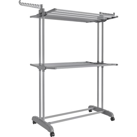 Songmics – Étendoir à linge mobile 3 niveaux – Acier inoxydable et plastique – 63,5 x 128 x 148 cm – Capacité 25 kg – Pliable avec roulettes