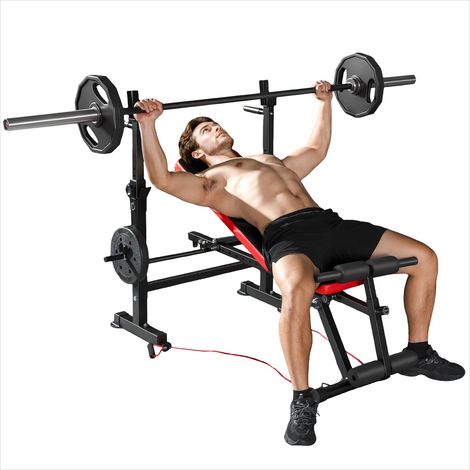 Vélo d'appartement Noir banc de musculation acier avec support (1/5)