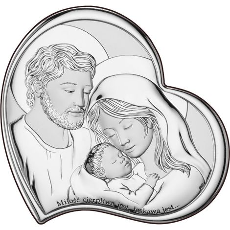 Quadro in argento con la Sacra Famiglia "L'amore è paziente..." DS10 11 x 11 cm (1/5)