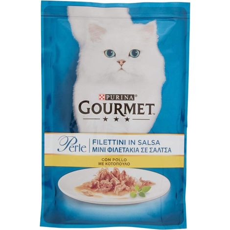 gourmet perle - alimento umido per gatto, filettini in salsa con pollo.