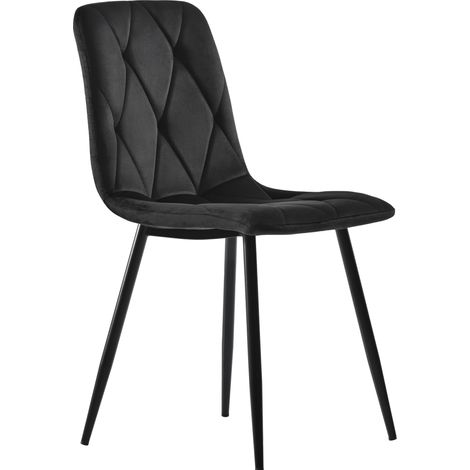 Lot de 4 chaises de salle à manger en velours noir, fauteuils rembourrés design avec dossier et pieds métal élégants, pour cuisine et salon CHICFURN (1/5)