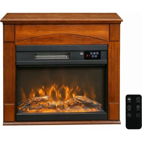 Chimenea eléctrica 1000/2000 W con efecto llama 3D, 6 colores, 3 niveles de brillo, marrón