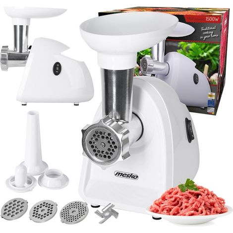Mesko Picadora de carne MS 4809 Blanca 350 W Número de velocidades Rendimiento (kg/min) Tamiz de tamaño mediano tamiz para carne picada tamiz para carne picada émbolo embutidora (1/5)