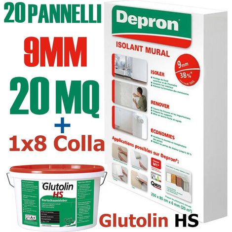 DEPRON PANNELLI ISOLANTI DA 9MM (125 X 80 ) CONFEZIONE DA 20MQ  + 1 GLUTOLIN 8KG (1/5)