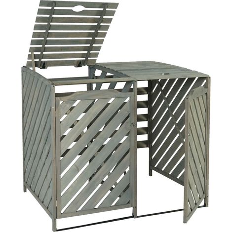 [NON UTILIZZATO] 2x copribidoni box spazzatura rifiuti HHG-547 98x133x121cm legno abete grigio