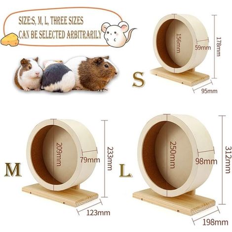 Roue Hamster, Roue Hamster Silencieux Roue Bois Hamster Roue pour gerbilles Chinchillas Roue pour Petit Rongeur (S) (1/4)