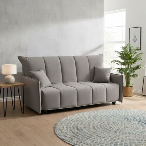 Dmora - Canapé Dabarc, Canapé 3 places, 100% Made in Italy, Canapé de salon avec ouverture trolley, en tissu matelassé, avec accoudoirs standards, Cm 190x90h85, Gris (1/5)