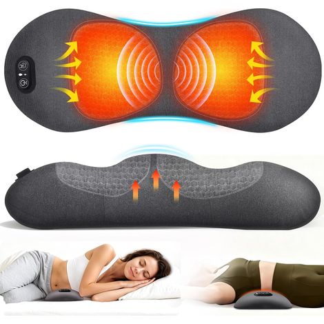 3-in-1 Wiederaufladbares elektrisches Lendenkissen, Rückenmassagegerät mit Wärme-, Vibrations- und Traktionsfunktion, Lendenwirbelstütze (1/5)