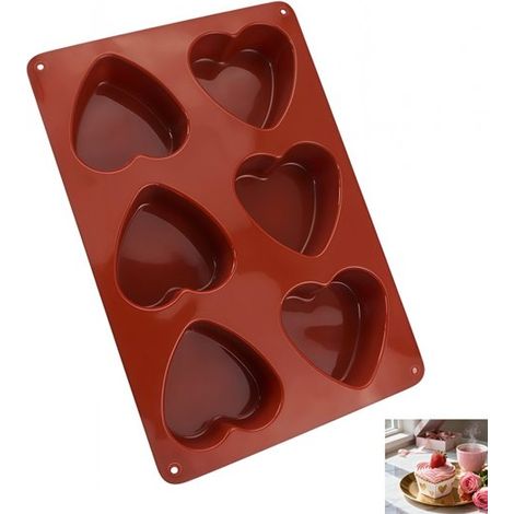 Silikonform herzförmige Schokoladenform Silikon Kuchenform mit 6 herzförmigen Mulden zur Herstellung von Gelee, Pudding, handgemachter Seife und (1/5)