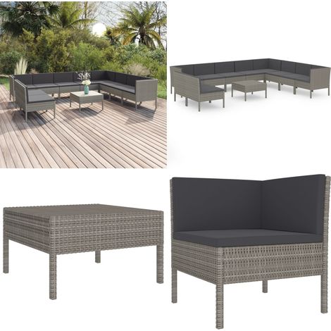 Salon de jardin 11 pcs avec coussins Résine tressée Gris - Salon De Jardin - Mobilier De Jardin - Set De Salon De Jardin - Résine Tressée - Chaise Longue - Home & Living