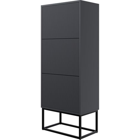 Selsey VELDIO - Schuhschrank mit 3 Klappen, Schwarz mit schwarzem Metallgestell, 50 cm