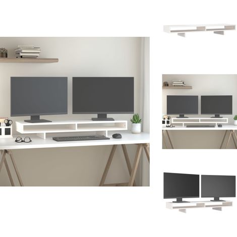 Monitorständer Weiß 100x27x14 cm Massivholz Kiefer - Monitorständer - Holzmöbel - Schreibtischorganisator - Kiefernholzmöbel - Ergonomischer Monitorstand (1/5)