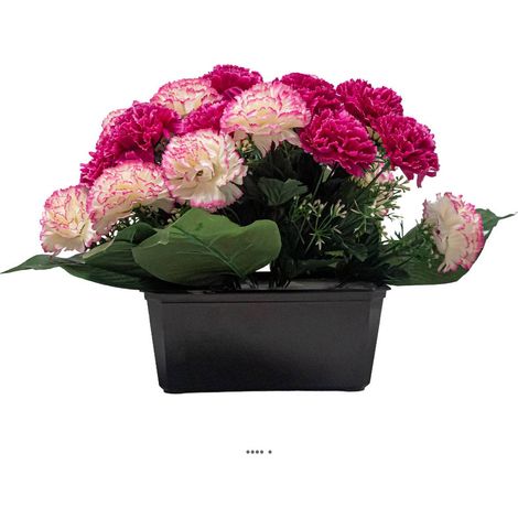 Jardinière fleurs artificielles pour les tombes Oeillets H 30cm Lg 45 cm Fushia - couleur: Rose fushia 730